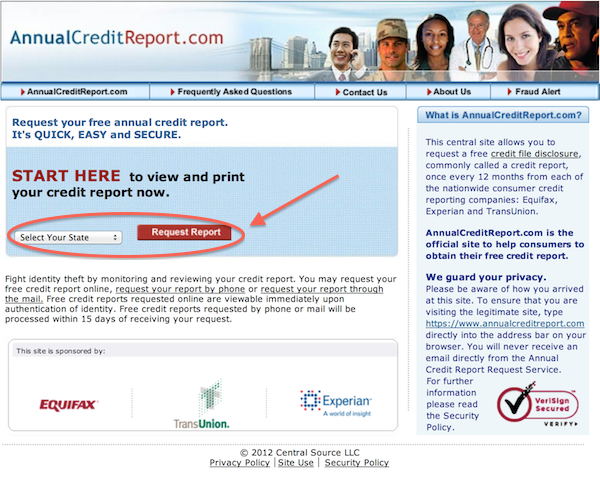 Picture of AnnualCreditReport.com Webpage